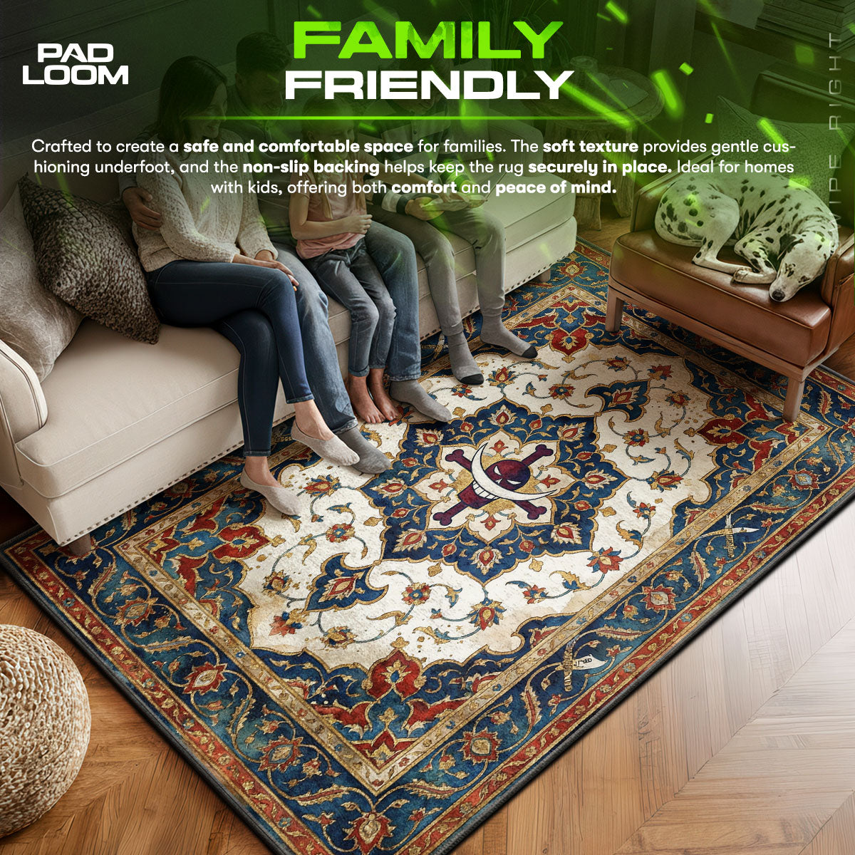 Whitebeard area rug showing full home decor artwork