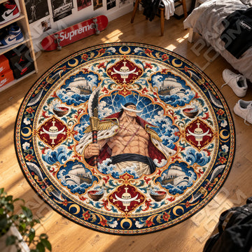 Whitebeard Medallion One Piece round rug on a bedroom floor - One Piece chair mat
