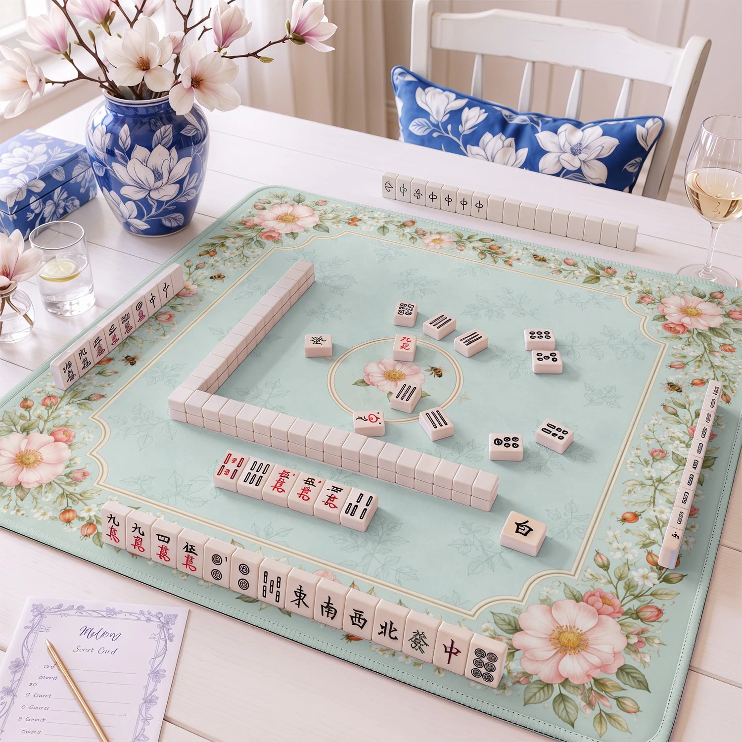 Wild Rose mahjong mat – M (60x60 cm) and L (81x81 cm) sizes