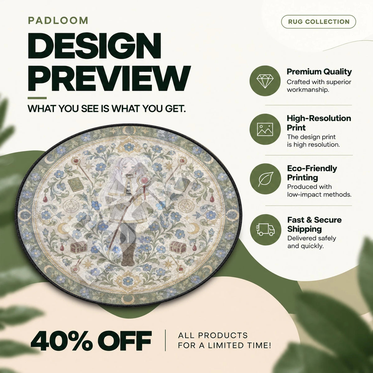 Wildflower Medallion Frieren round rug full design preview