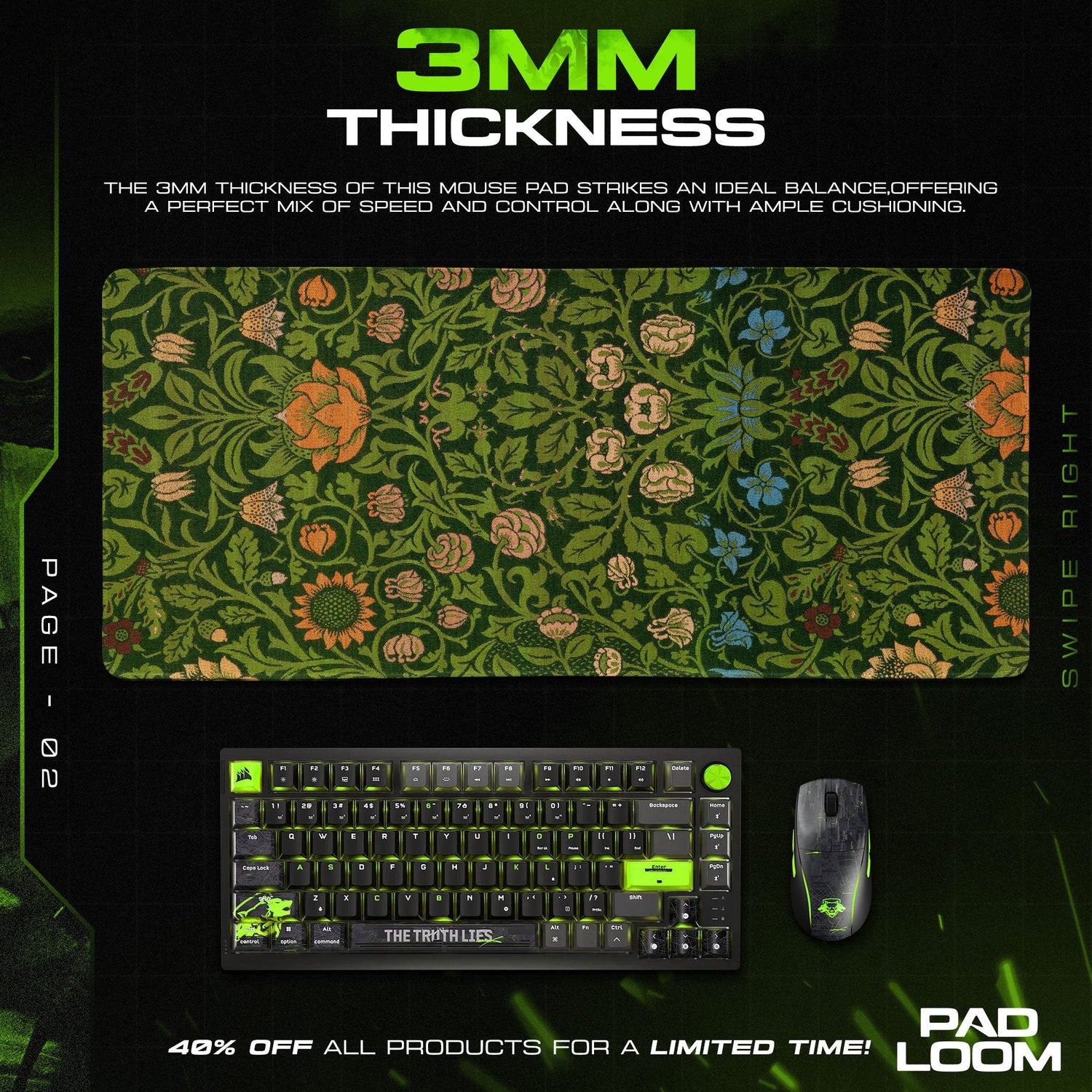 Wildwood Bloom Mouse Pad, Forest Floral Gaming Desk Mat Padloom