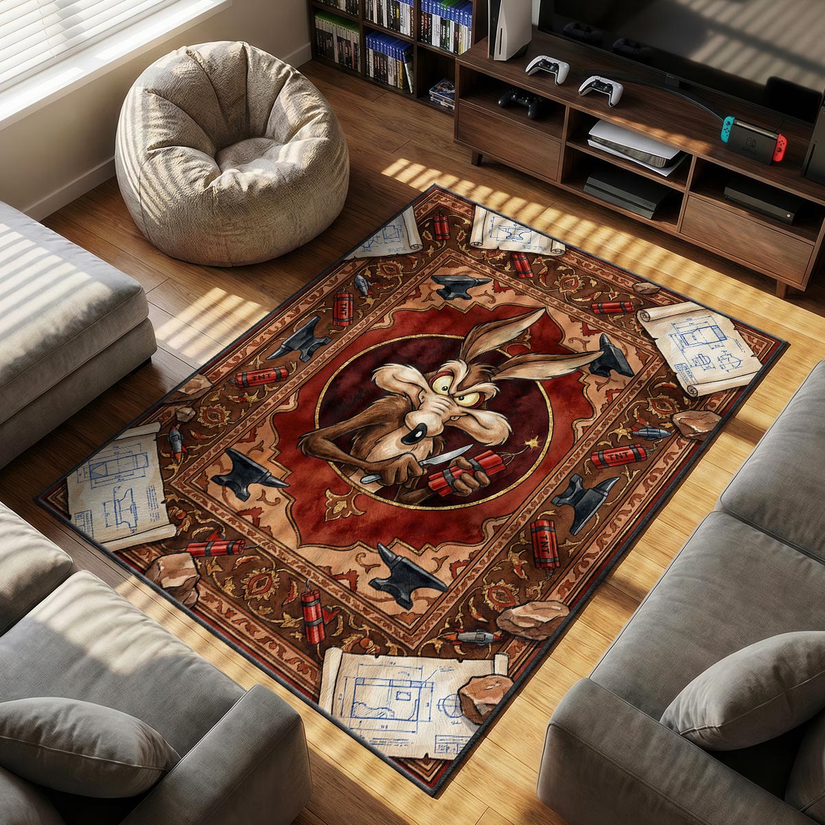 Wile E. themed area rug for home decor fans