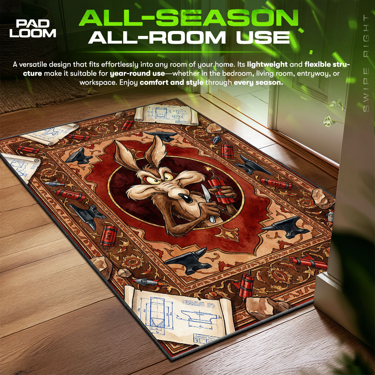 Wile E. Coyote ACME Dynamite Kids fan rug — premium quality print
