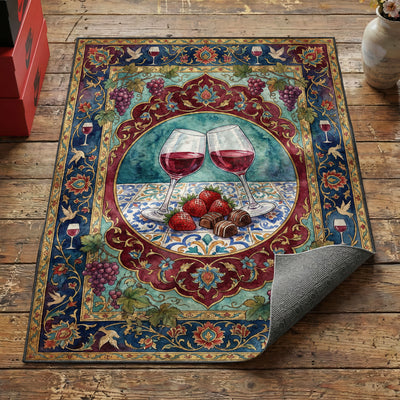 Wine & Strawberry Toast Rug — Valentine's Day Area Rug