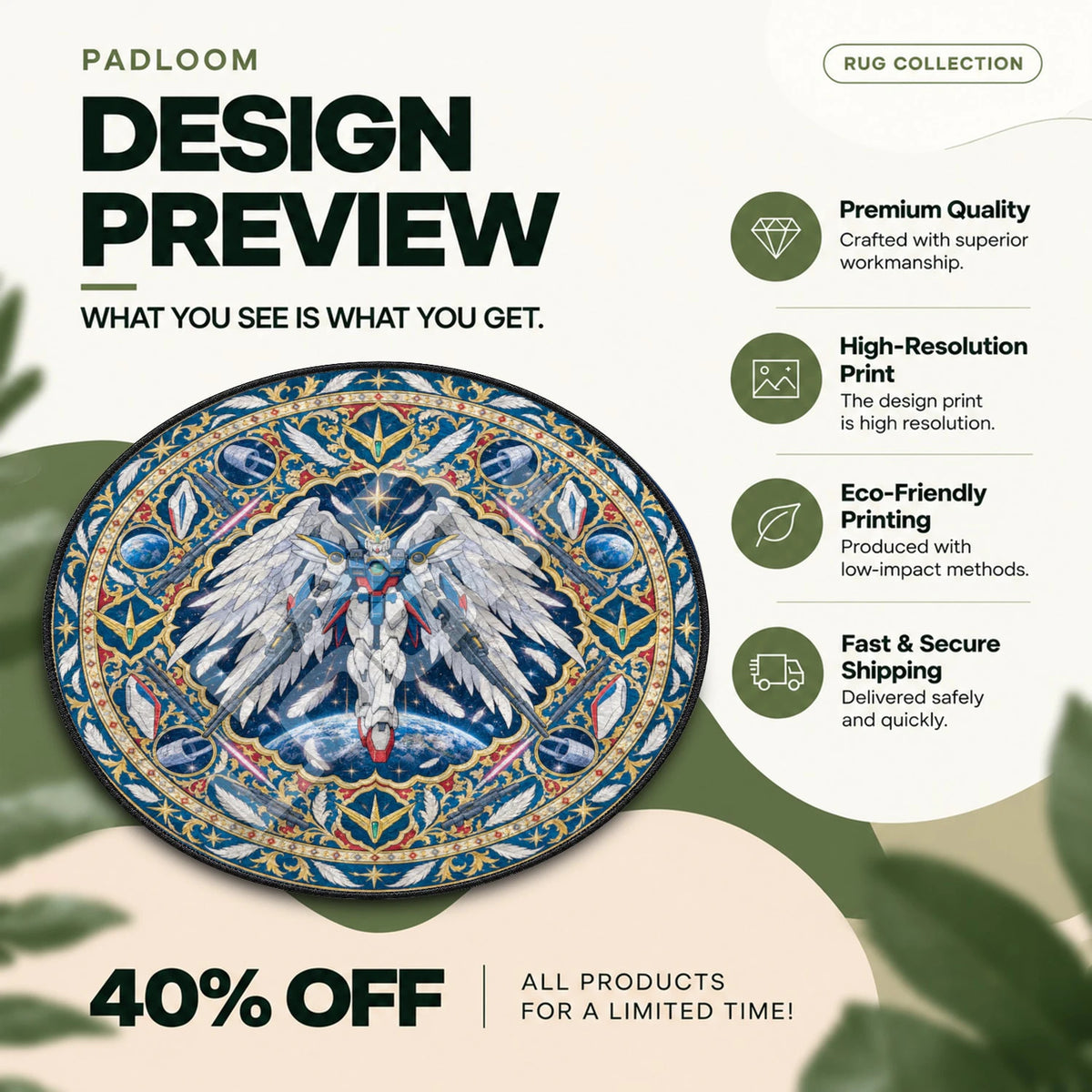 Wing Zero Feathered Gundam round rug full design preview