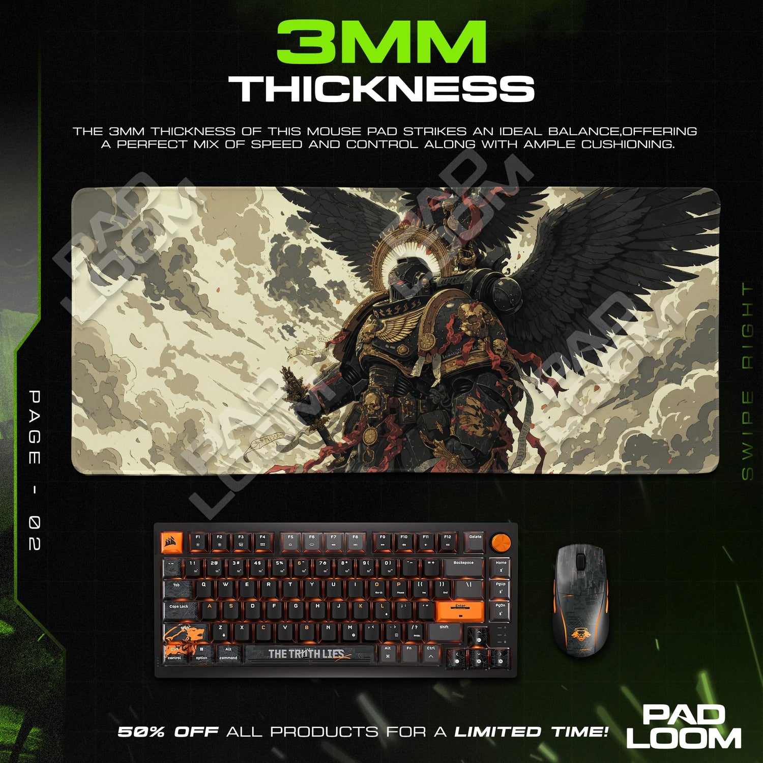 Winged Space Marine artwork close-up on the mouse pad surface