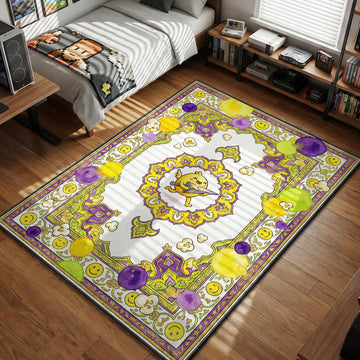 Wingman running with the spike in a Persian style border with popcorn and smiley faces gaming area rug and floor mat