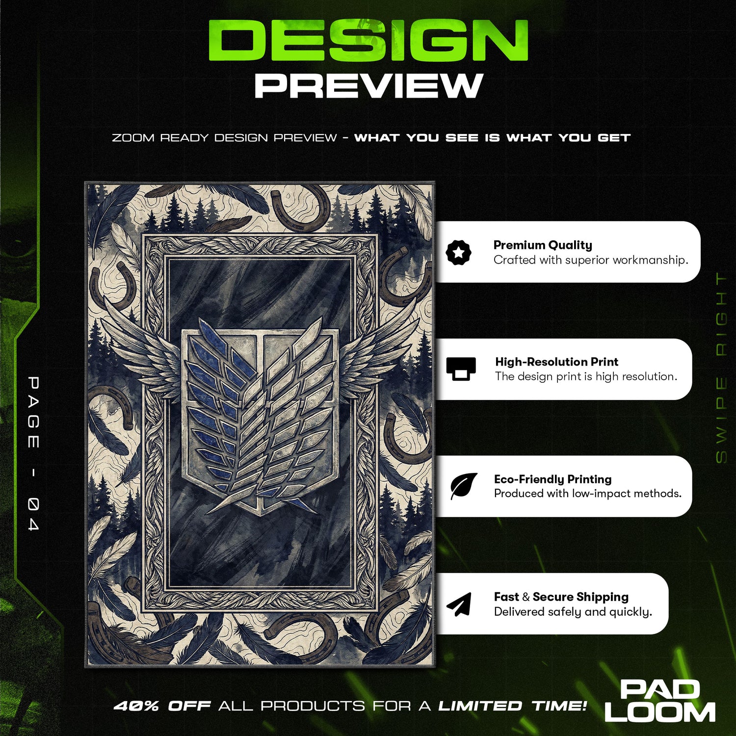 Teppich mit Flügeln der Freiheit des Aufklärungstrupps - Stuhlmatte Attack on Titan