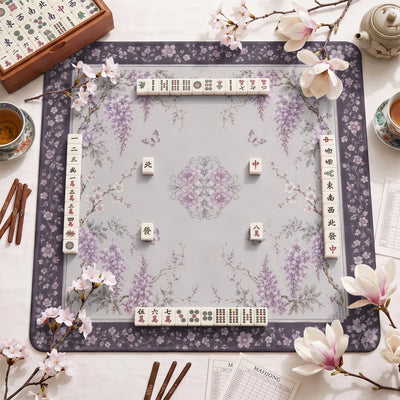 Wisteria Grey Mahjong Mat - Mah Jongg Table Mat