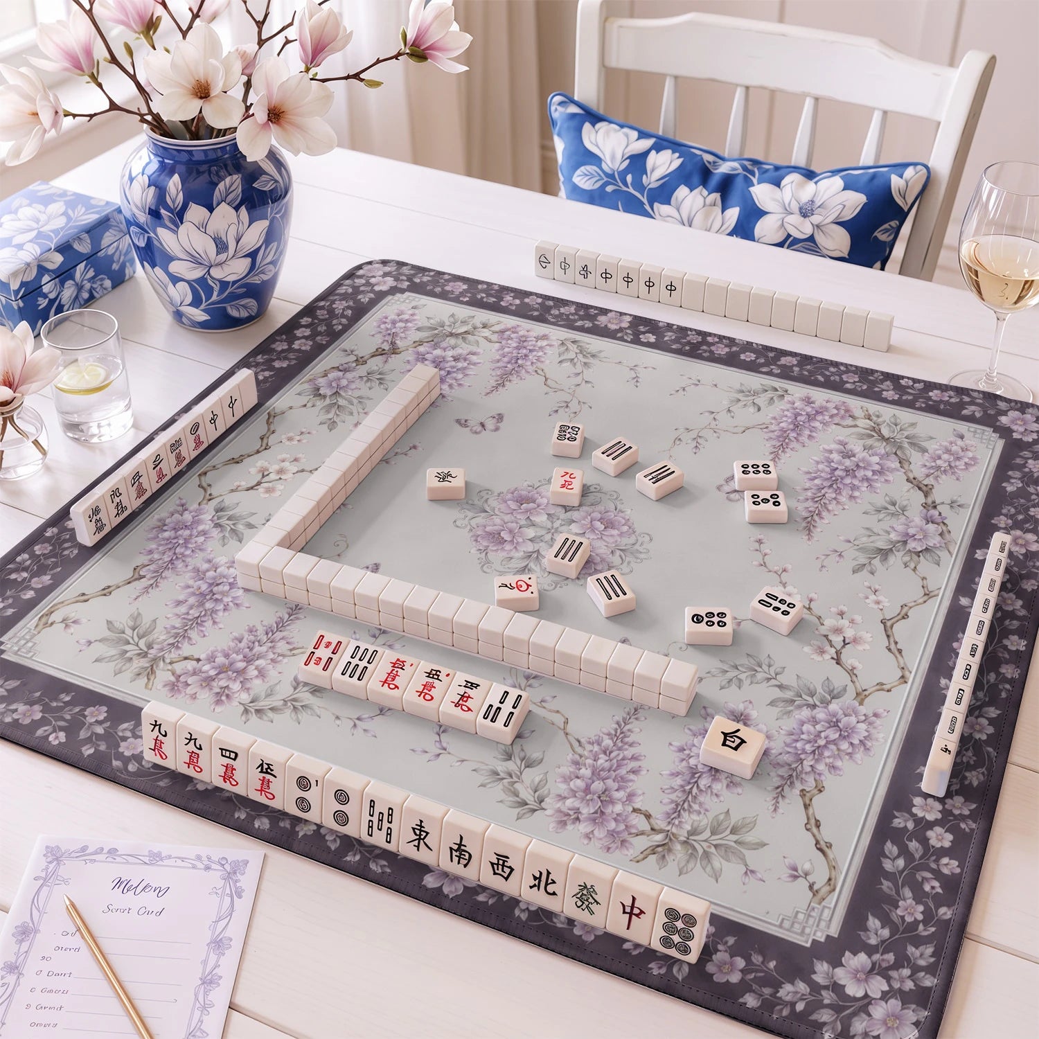 Wisteria Grey mahjong mat – M (60x60 cm) and L (81x81 cm) sizes