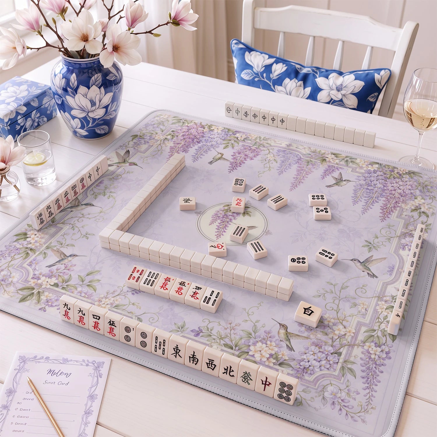 Wisteria Hummingbird mahjong mat – M (60x60 cm) and L (81x81 cm) sizes