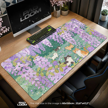 Wisteria Kittens Mouse Pad - Kawaii Cats Desk Mat