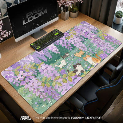 Wisteria Kittens Mouse Pad - Kawaii Cats Desk Mat