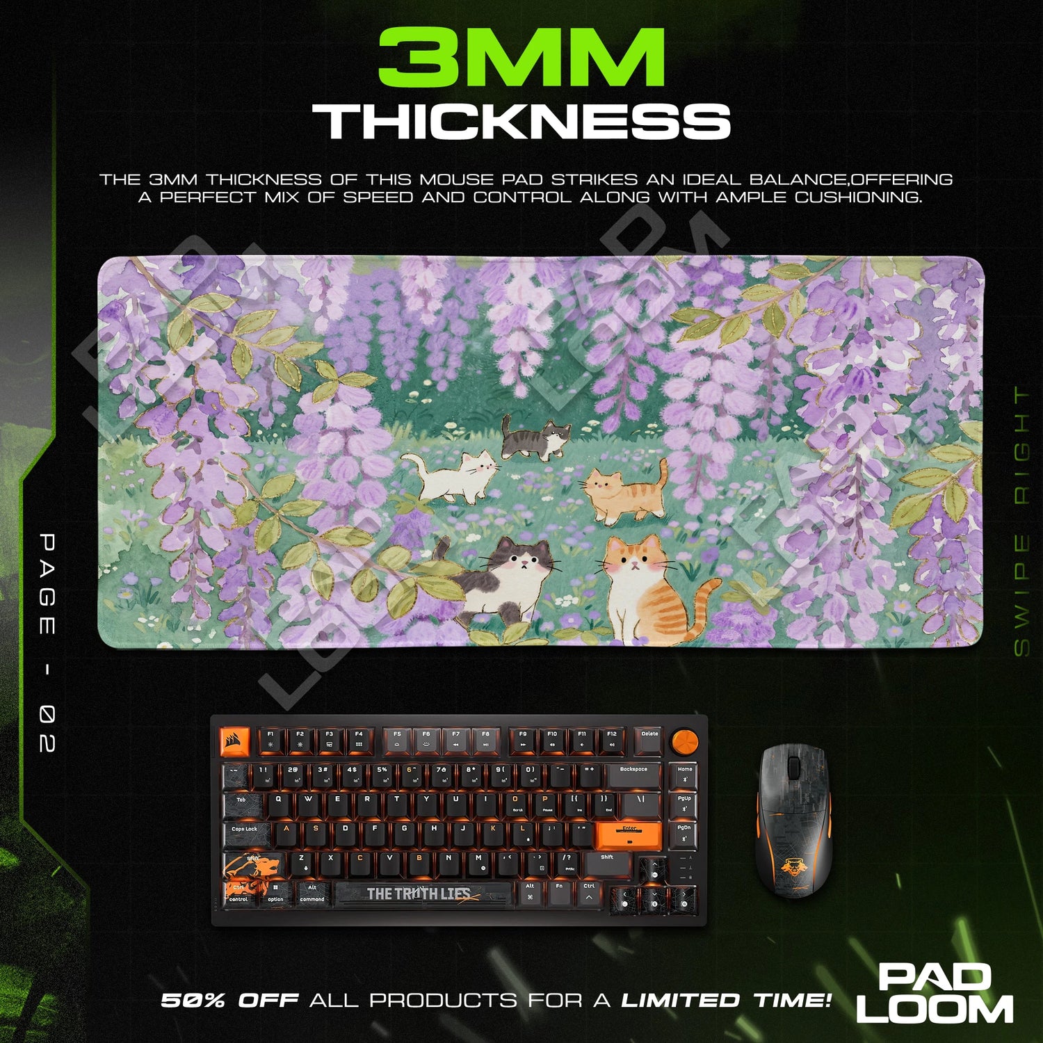 Wisteria Kittens Mouse Pad - Kawaii Cats Desk Mat