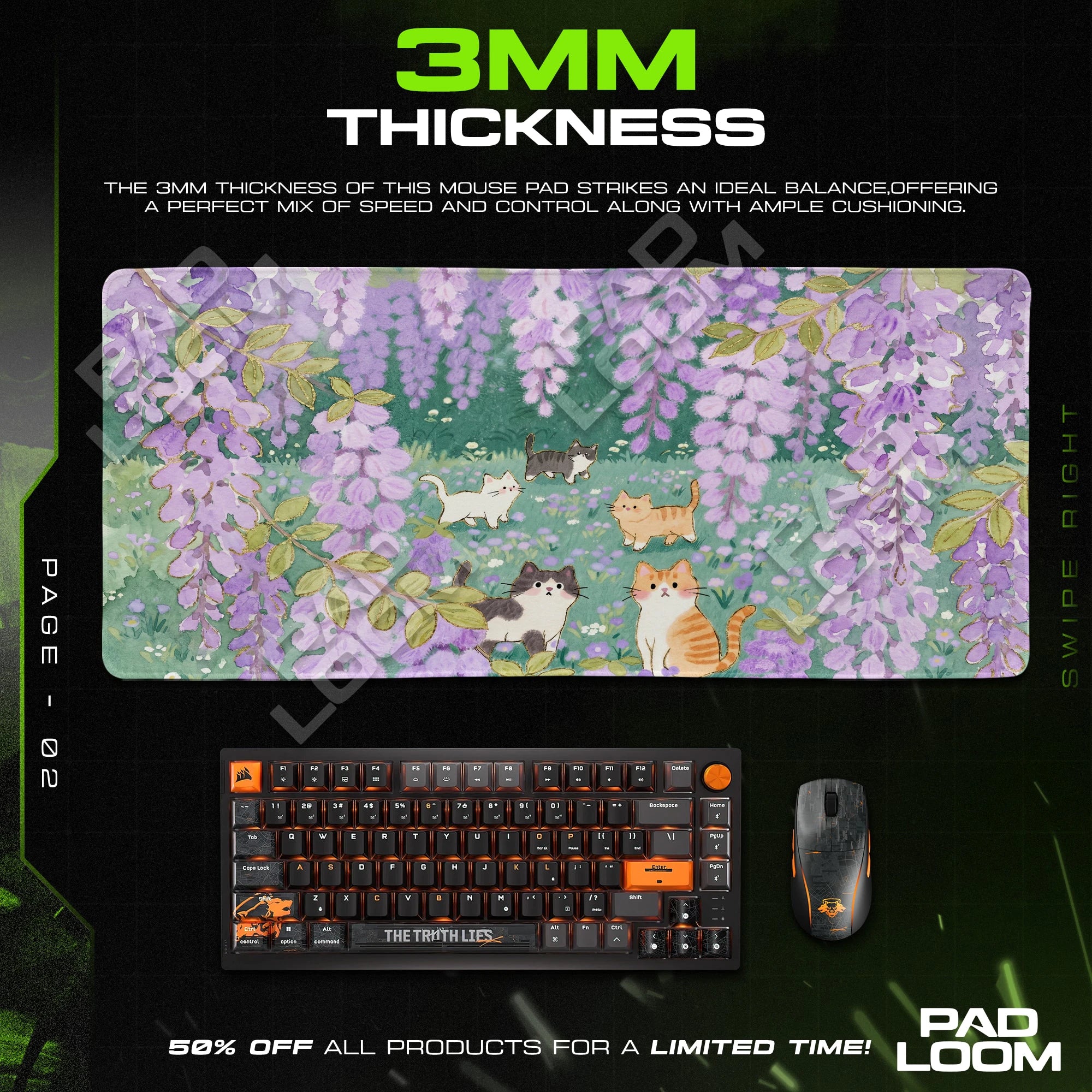 Wisteria Kittens Mouse Pad - Kawaii Cats Desk Mat