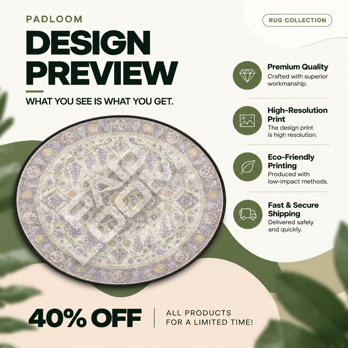 Wisteria Medallion floral round rug full design preview