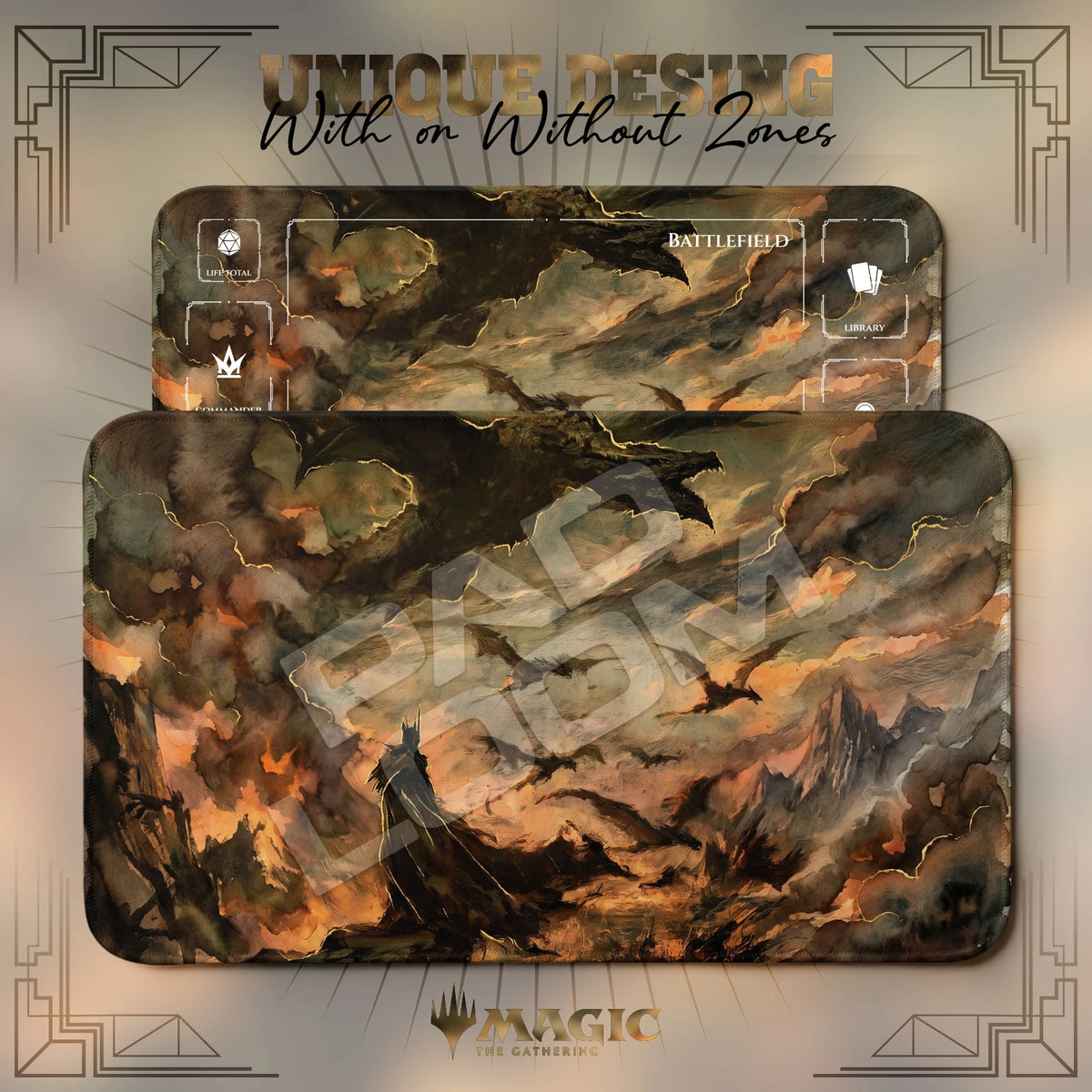 Witch-King Storm MTG playmat shown with zones and without zones