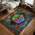 Geralt Yennefer Ciri and Triss portraits around glowing magic signs pentagram gaming area rug and floor mat