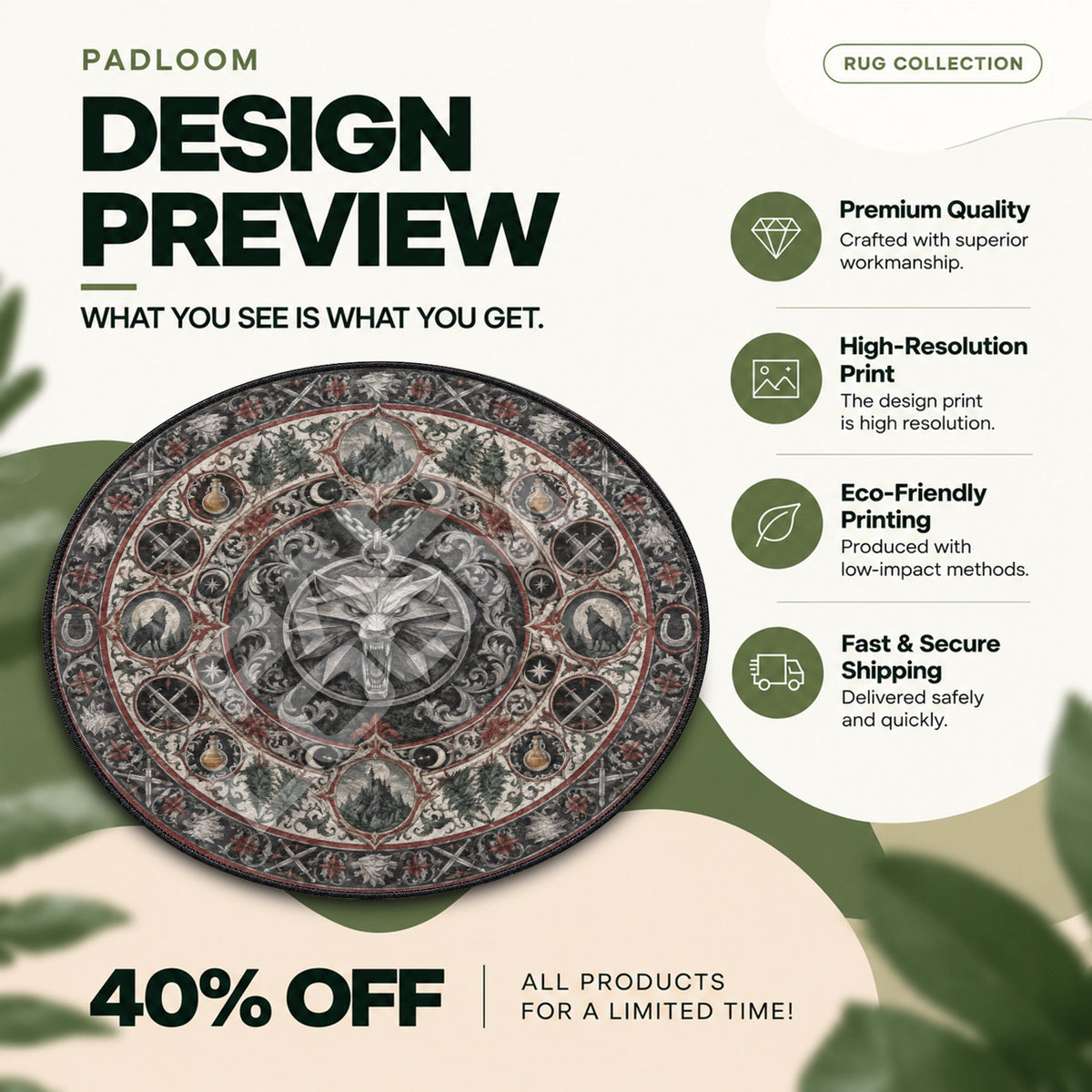 Witcher Wolf Medallion Round Rug - The Witcher Chair Mat
