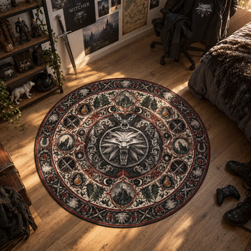 Witcher Wolf Medallion Round Rug - The Witcher Chair Mat