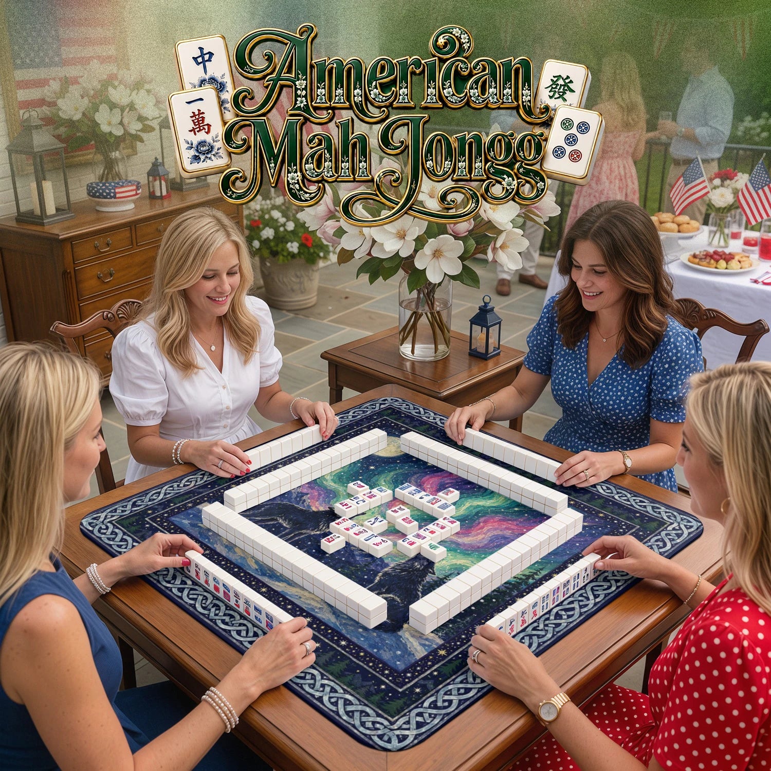 Wolf Moon – non-slip mahjong table mat detail