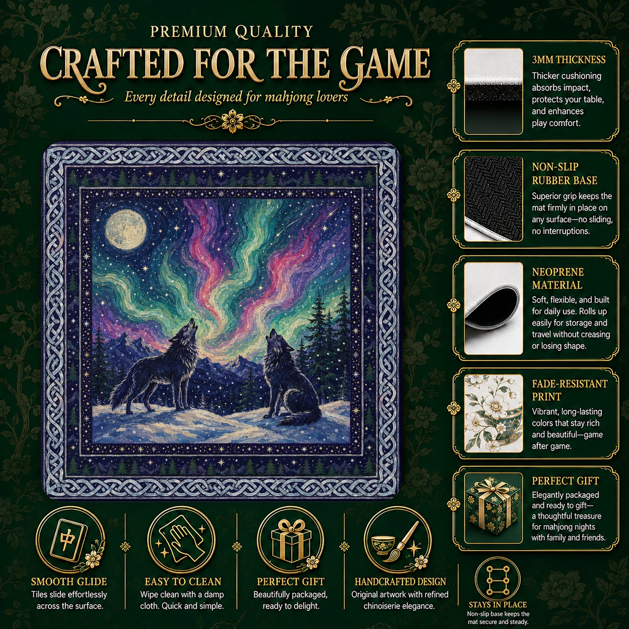 Wolf Moon Mahjong Mat – neoprene mah jongg table mat