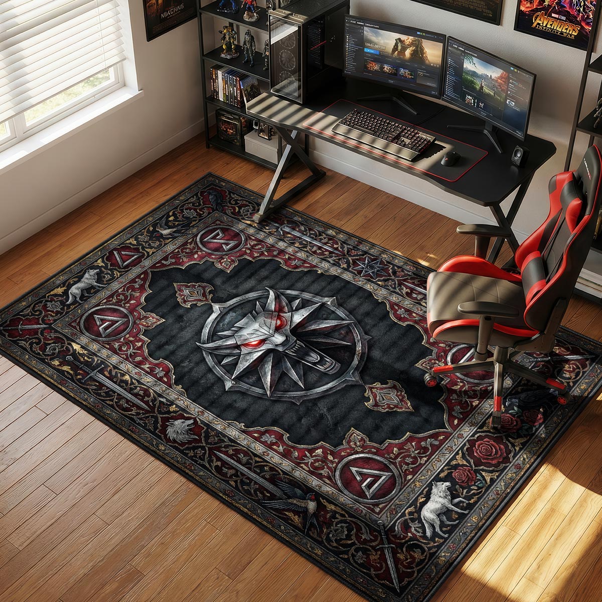 Wolf School Medallion Gothic Rug - The Witcher Chair Mat