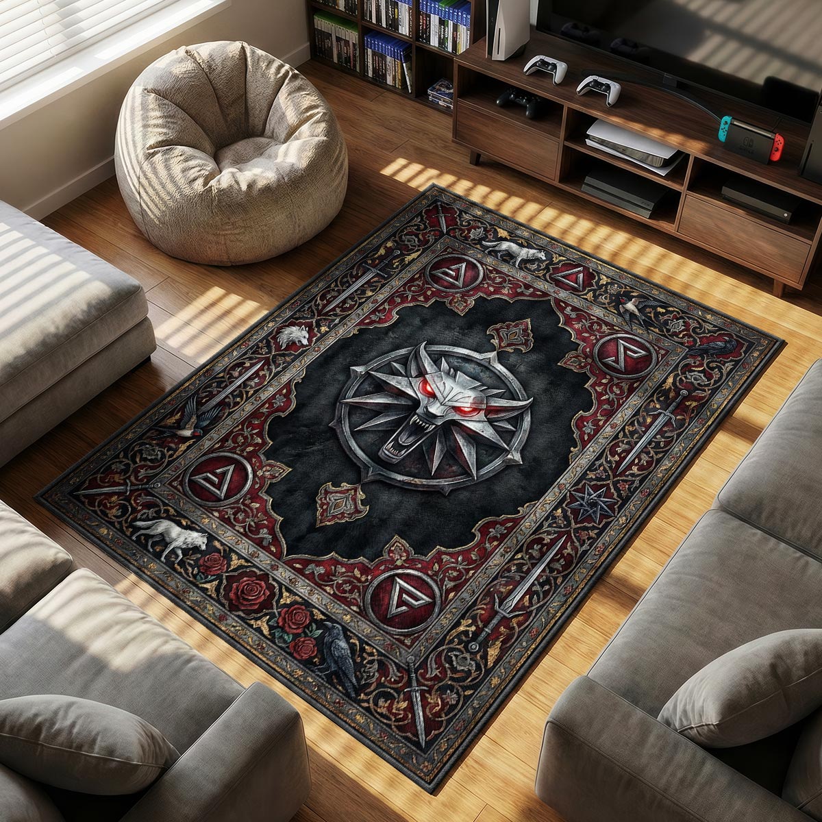 Wolf School Medallion Gothic Rug - The Witcher Chair Mat