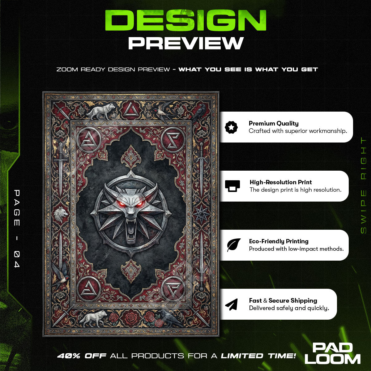 Wolf School Medallion Gothic Rug - The Witcher Chair Mat