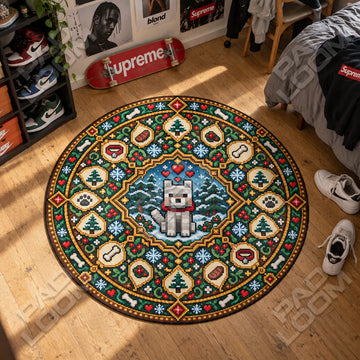 Wolf Sitting Round Rug - Minecraft Chair Mat