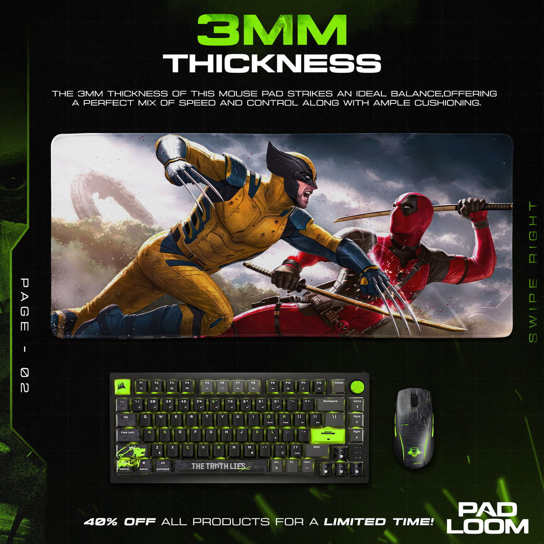 Wolverine vs Deadpool Mouse Pad, Marvel Heroes Gaming Desk Mat