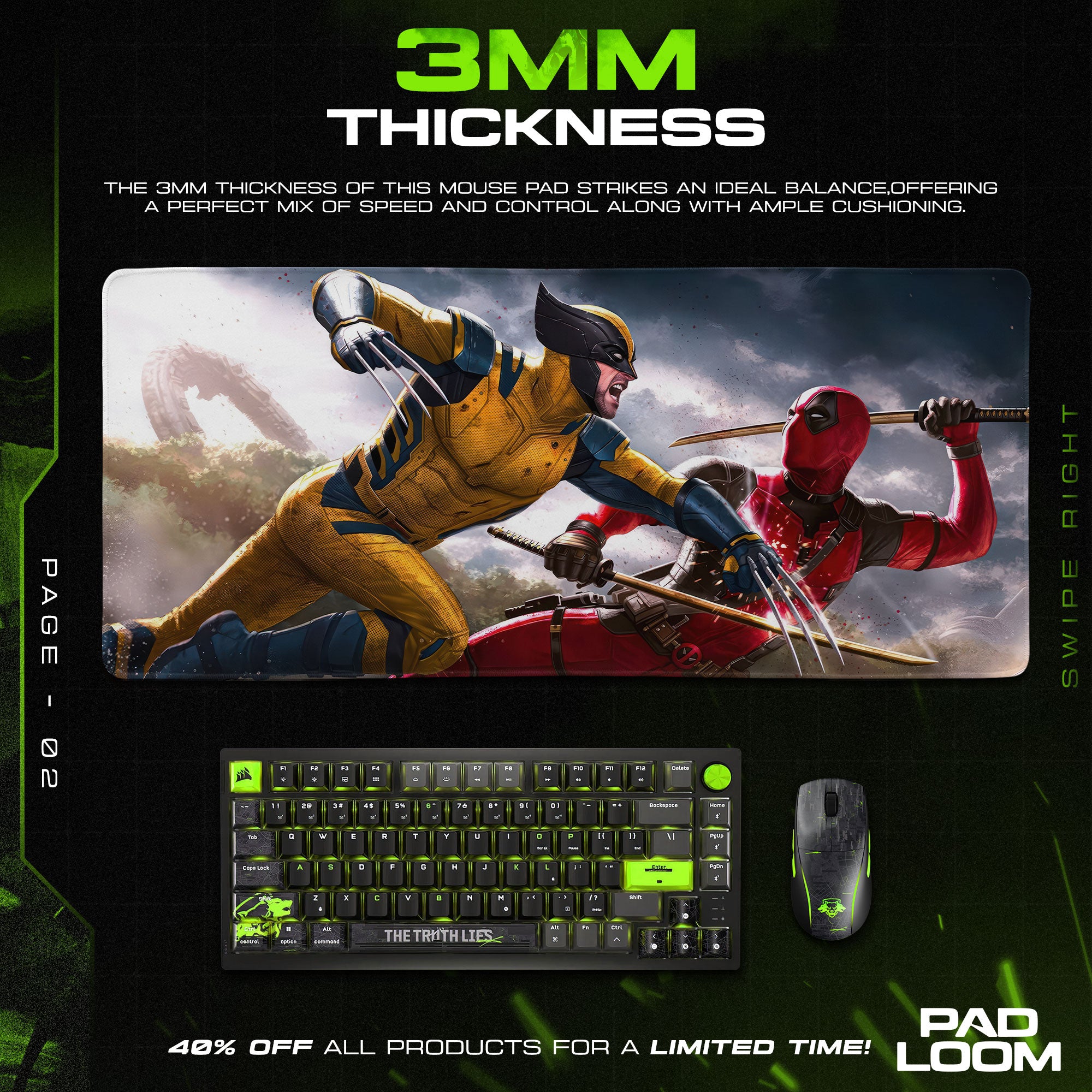 Wolverine vs Deadpool Mouse Pad, Marvel Heroes Gaming Desk Mat