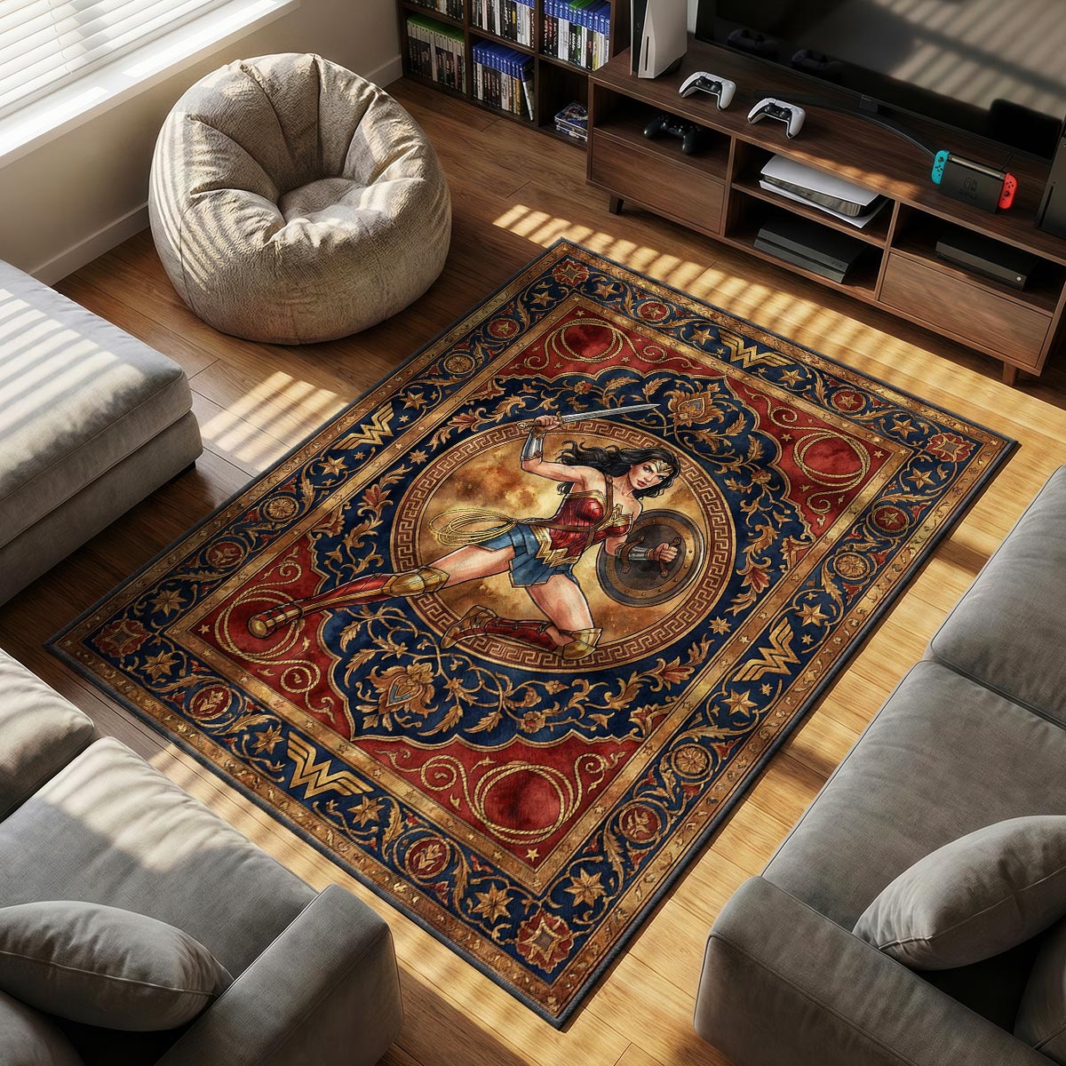 Wonder Woman themed area rug for home decor fans