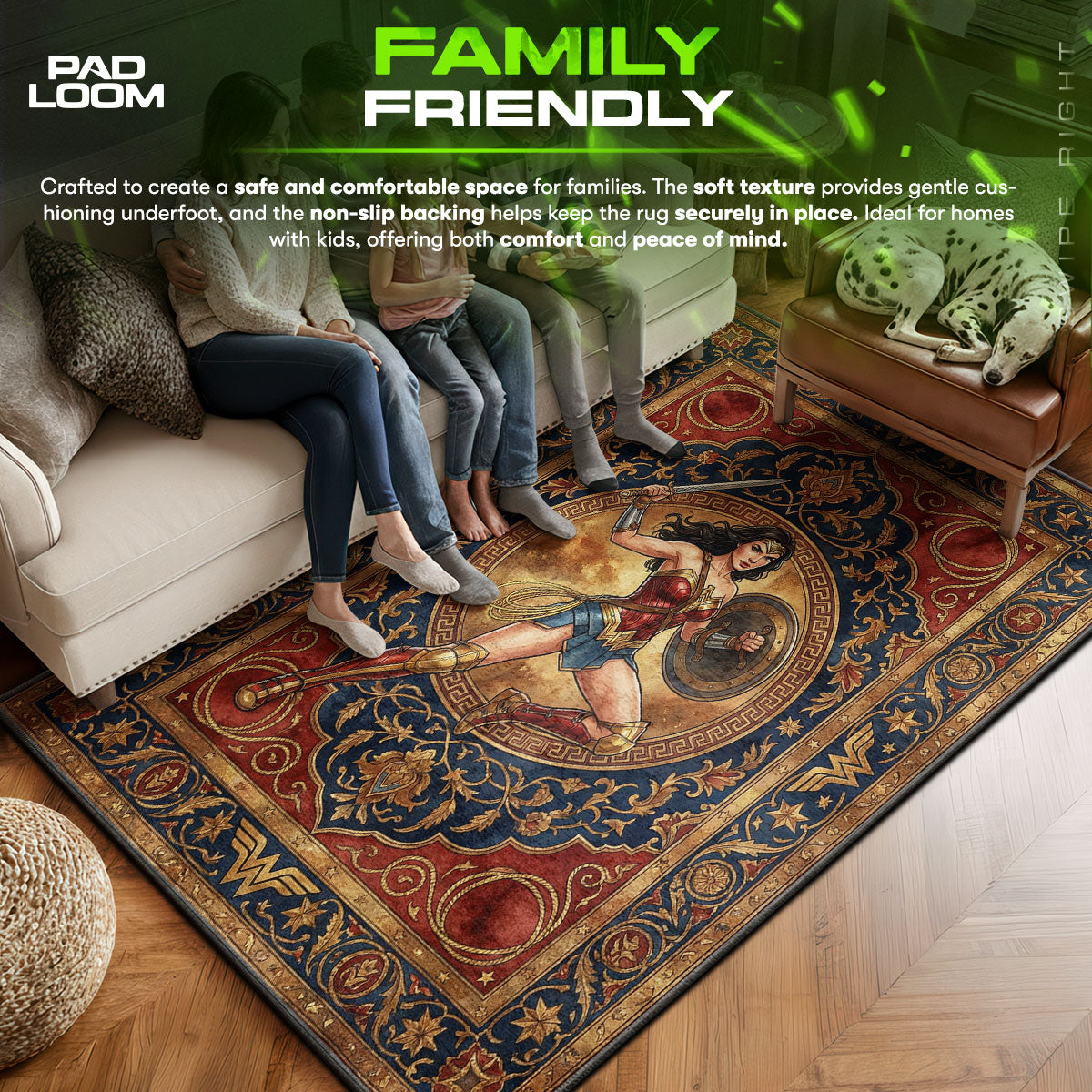 Wonder area rug showing full home decor artwork