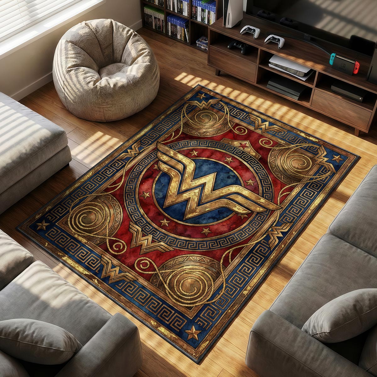 Wonder Woman themed area rug for home decor fans