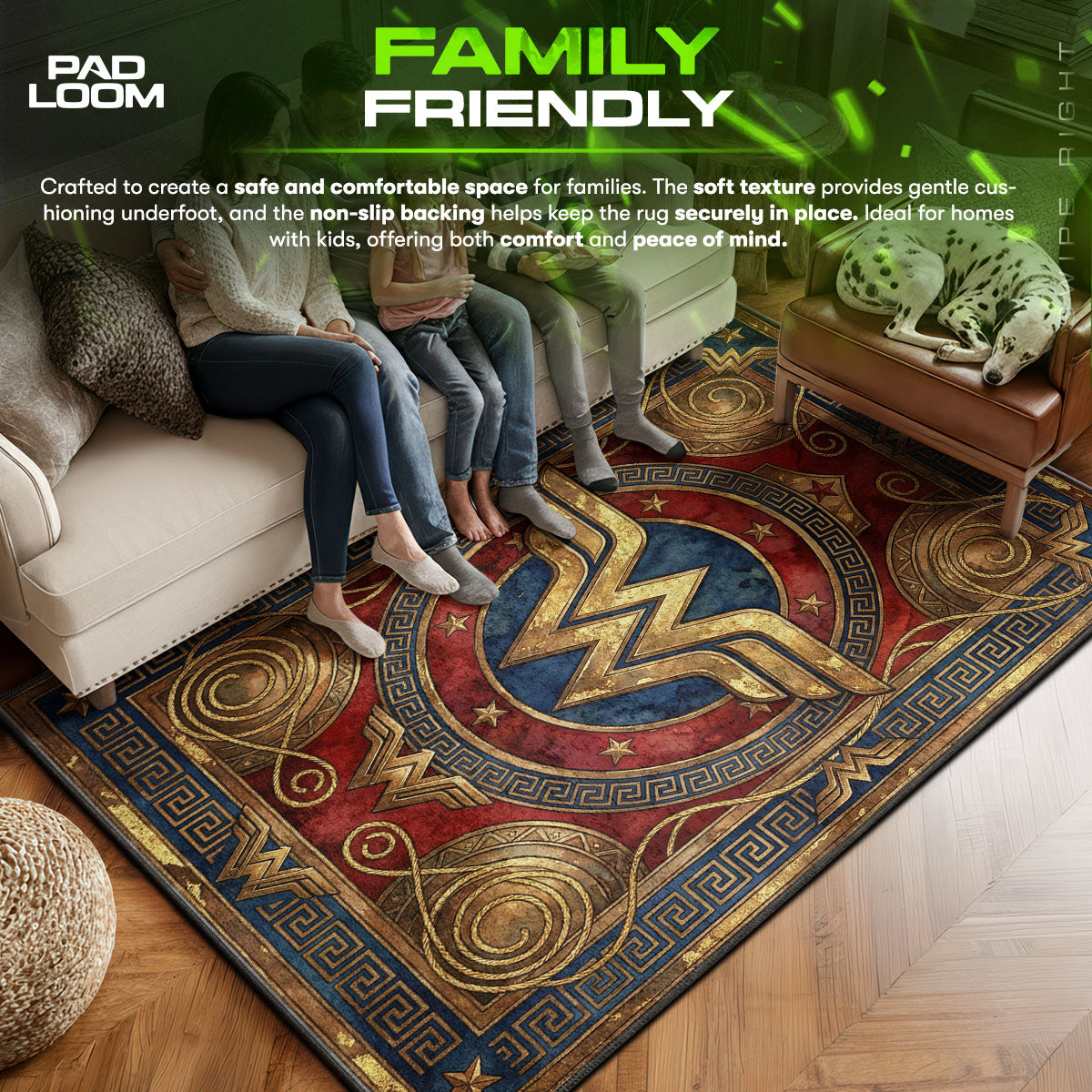Wonder area rug showing full home decor artwork