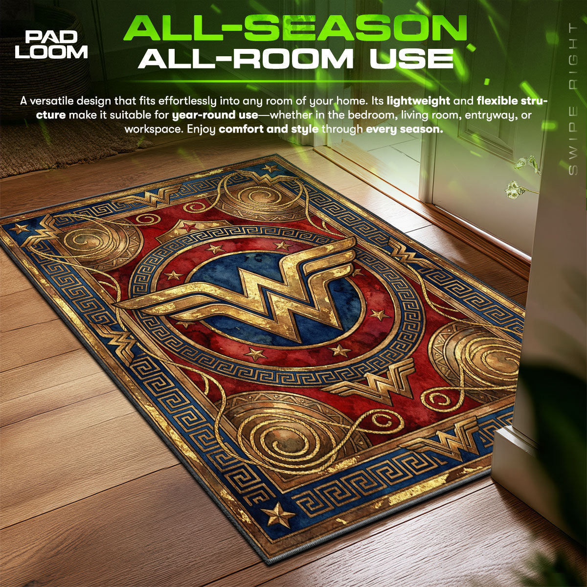 Wonder Woman Golden Emblem DC Comics Room fan rug — premium quality print