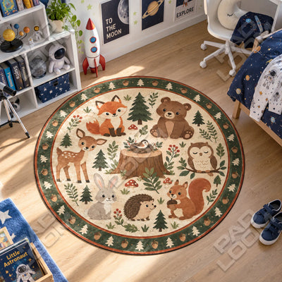 Waldtiere Eichel Runder Teppich - Kinderteppich rund