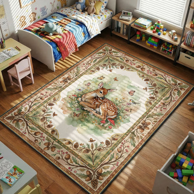 Woodland Baby Deer Rug - Kids Room Floor Mat
