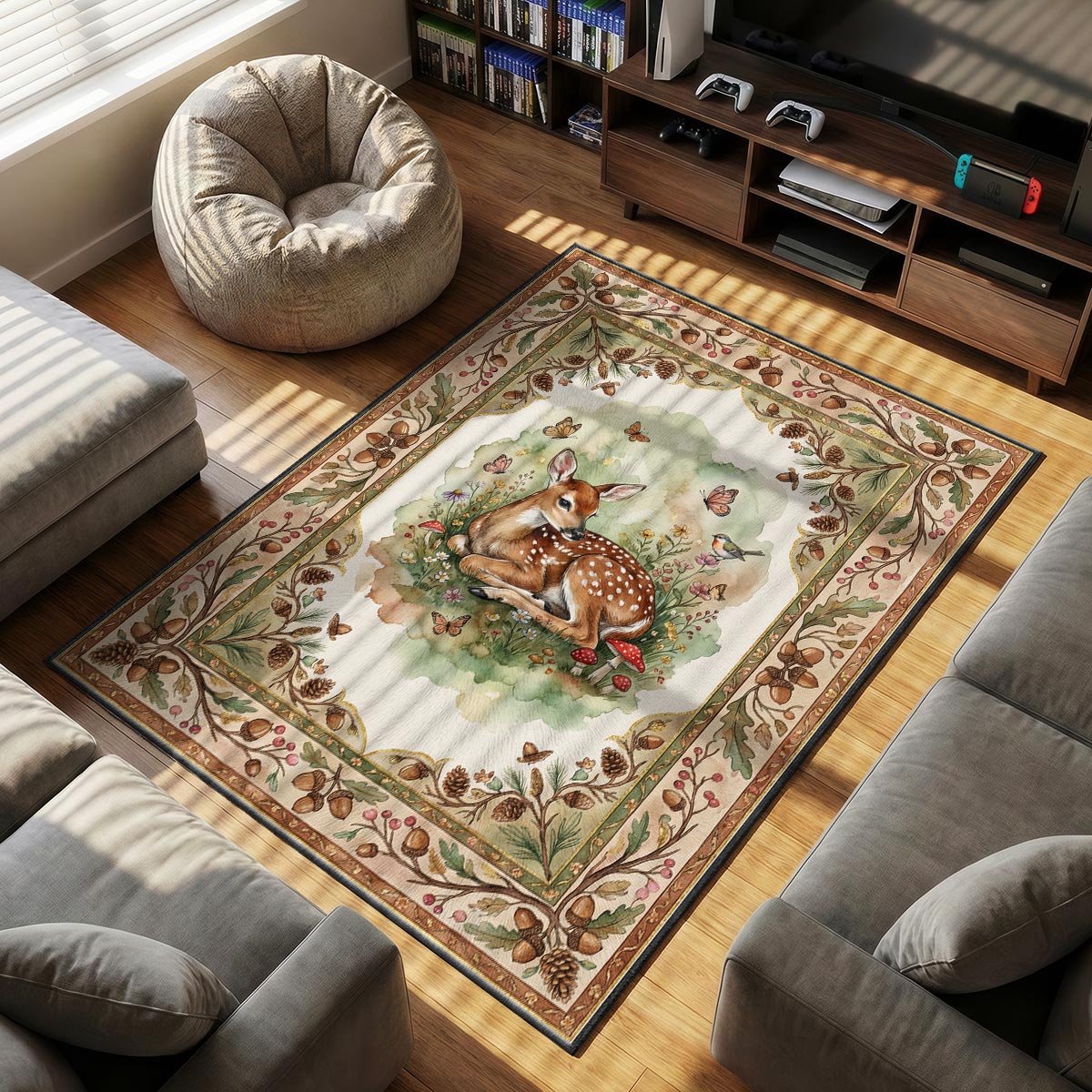 Woodland Baby Deer Rug - Kids Room Floor Mat
