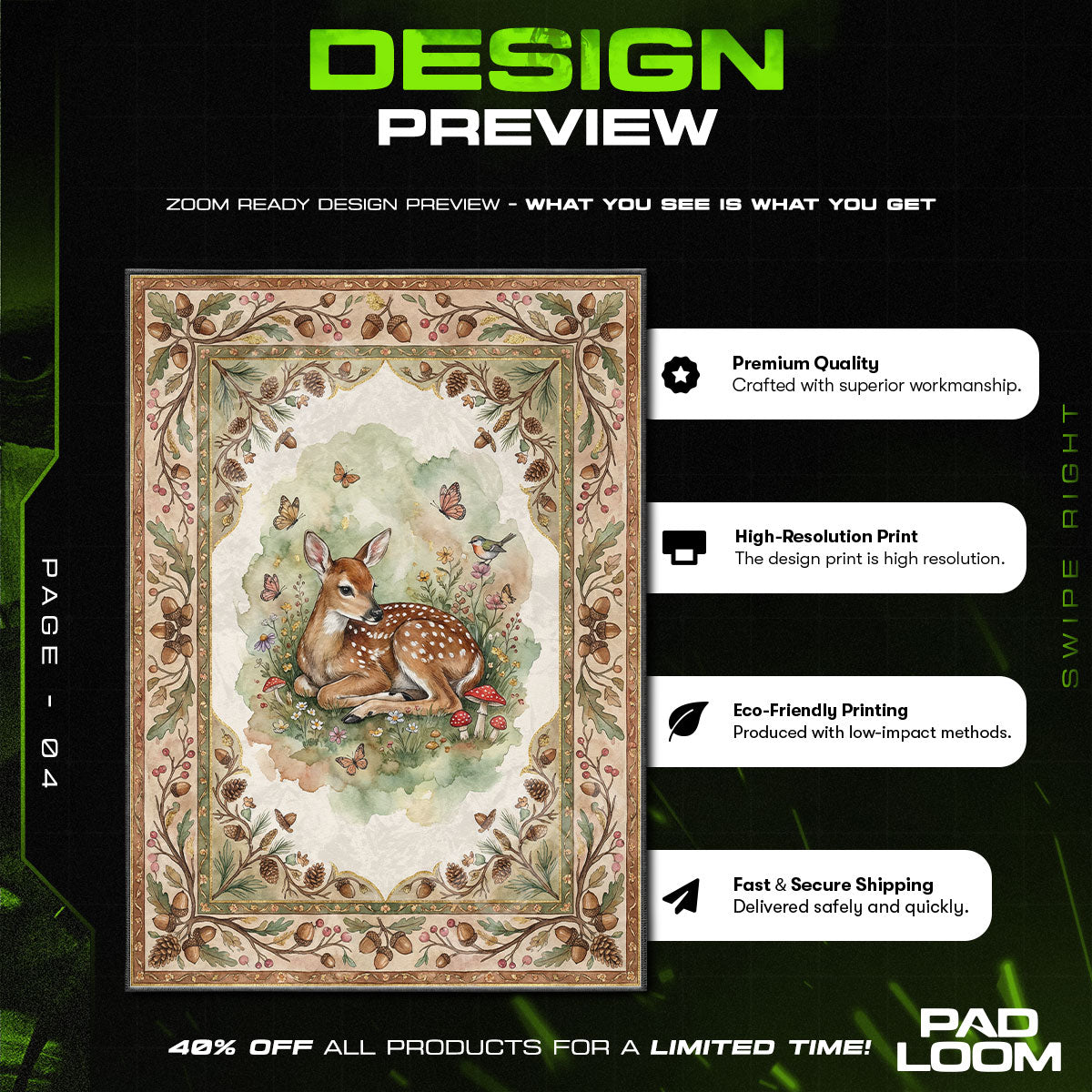 Woodland Baby Deer Rug - Kids Room Floor Mat