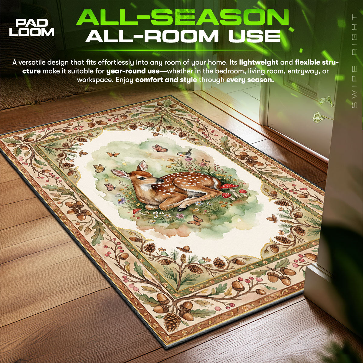 Woodland Baby Deer Rug - Kids Room Floor Mat