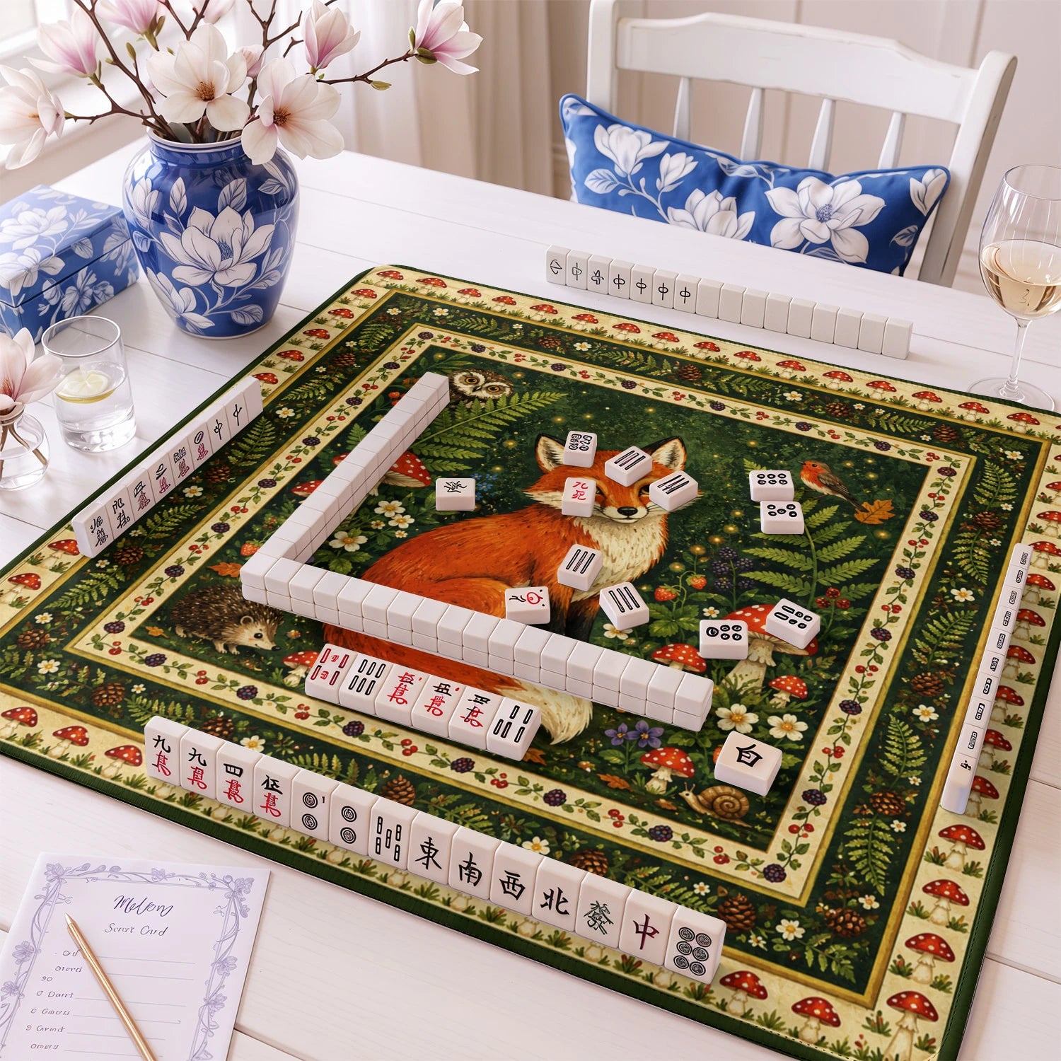 Woodland Fox mahjong mat – M (60x60 cm) and L (81x81 cm) sizes