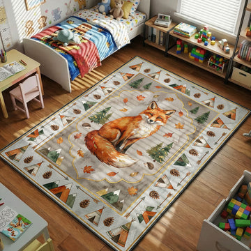 woodland fox teepee forest themed kids bedroom area rug