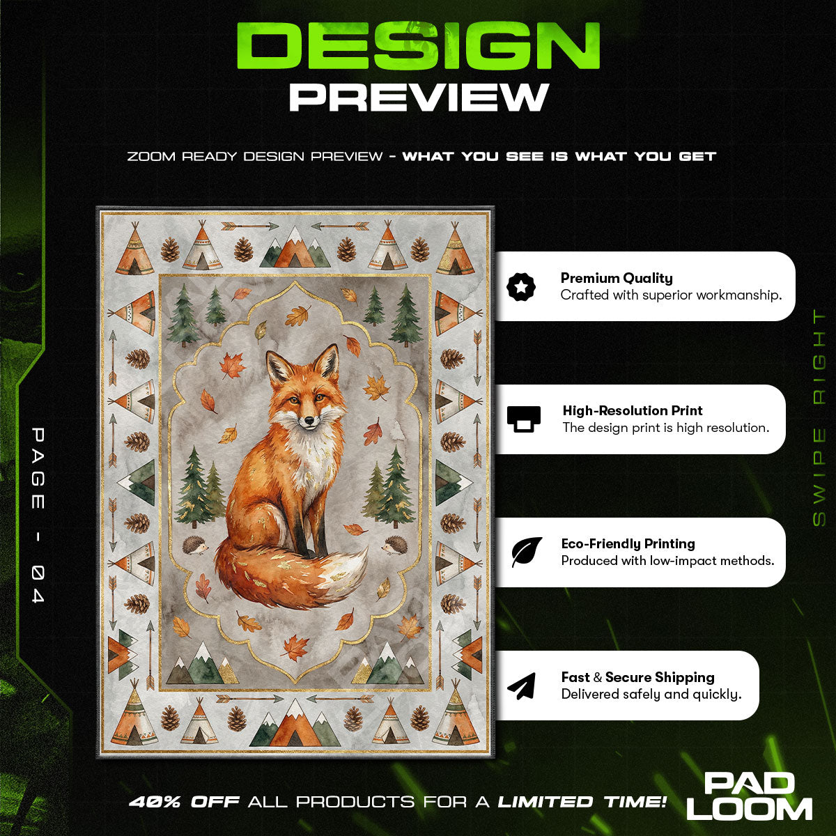 Woodland Fox Teepee Rug - Kids Floor Mat