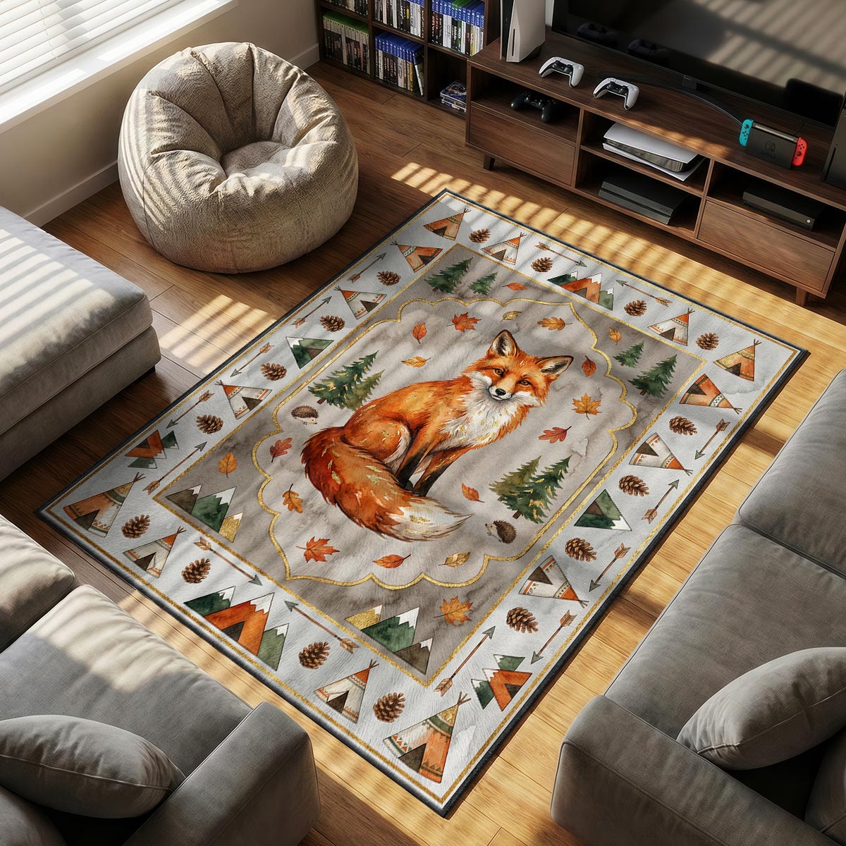 Woodland Fox Teepee Rug - Kids Floor Mat