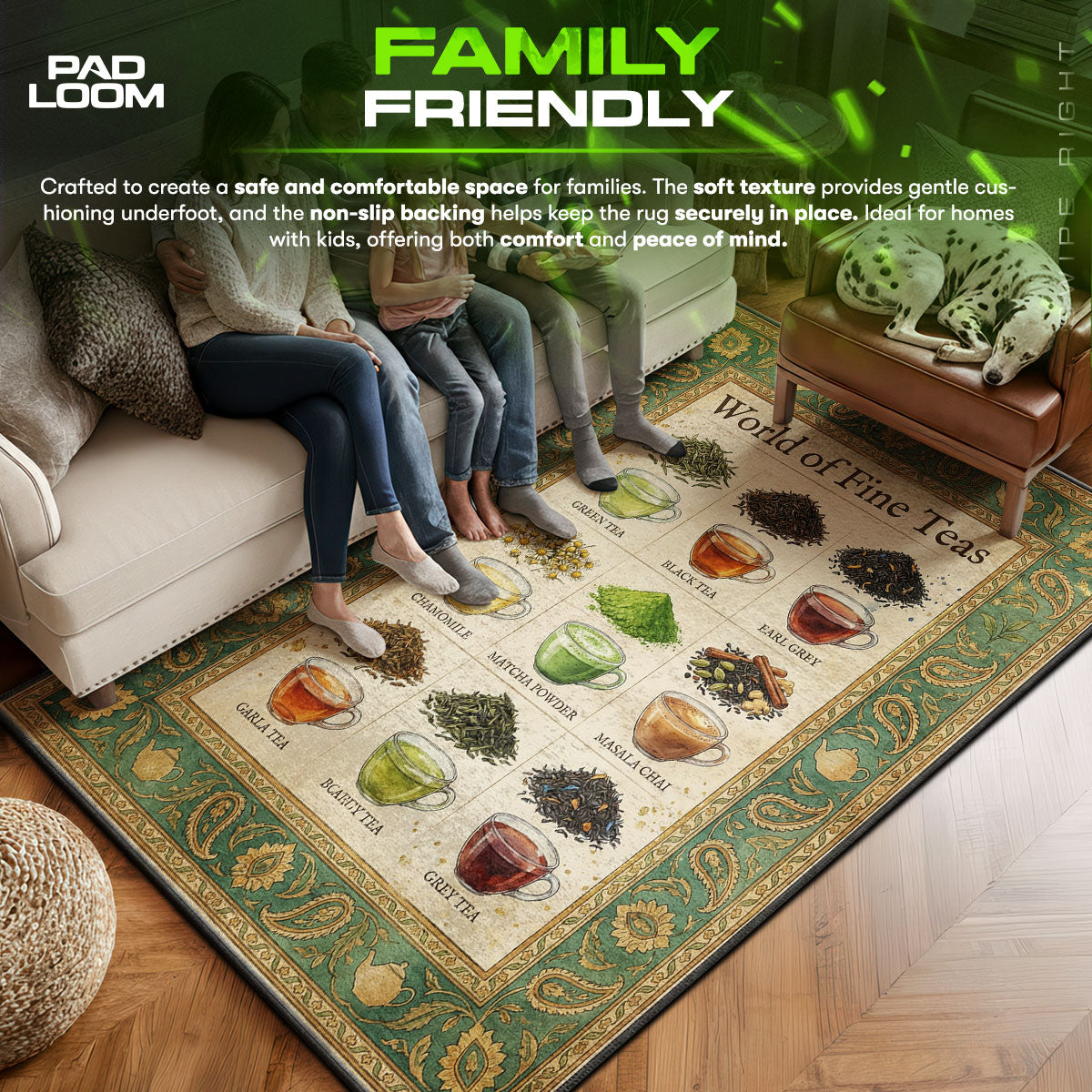 Floor character design printed on rug