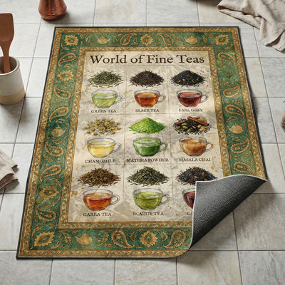 World of Fine Teas Rug — Tea Lover Kitchen Floor Mat