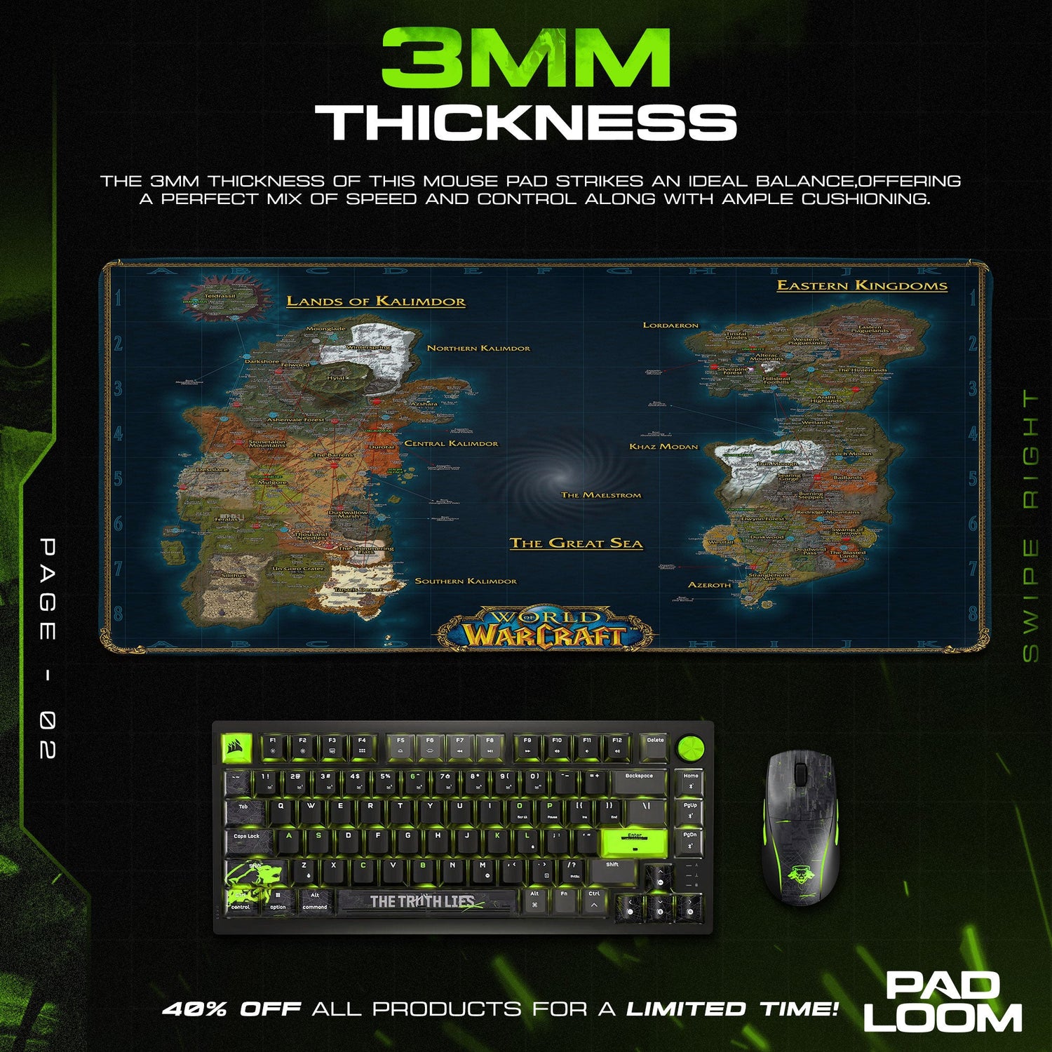 World of Warcraft Kalimdor & Eastern Kingdoms Mouse Pad Padloom