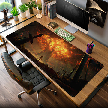 World Tree Burning Grove Mouse Pad – Fantasy Desk Mat